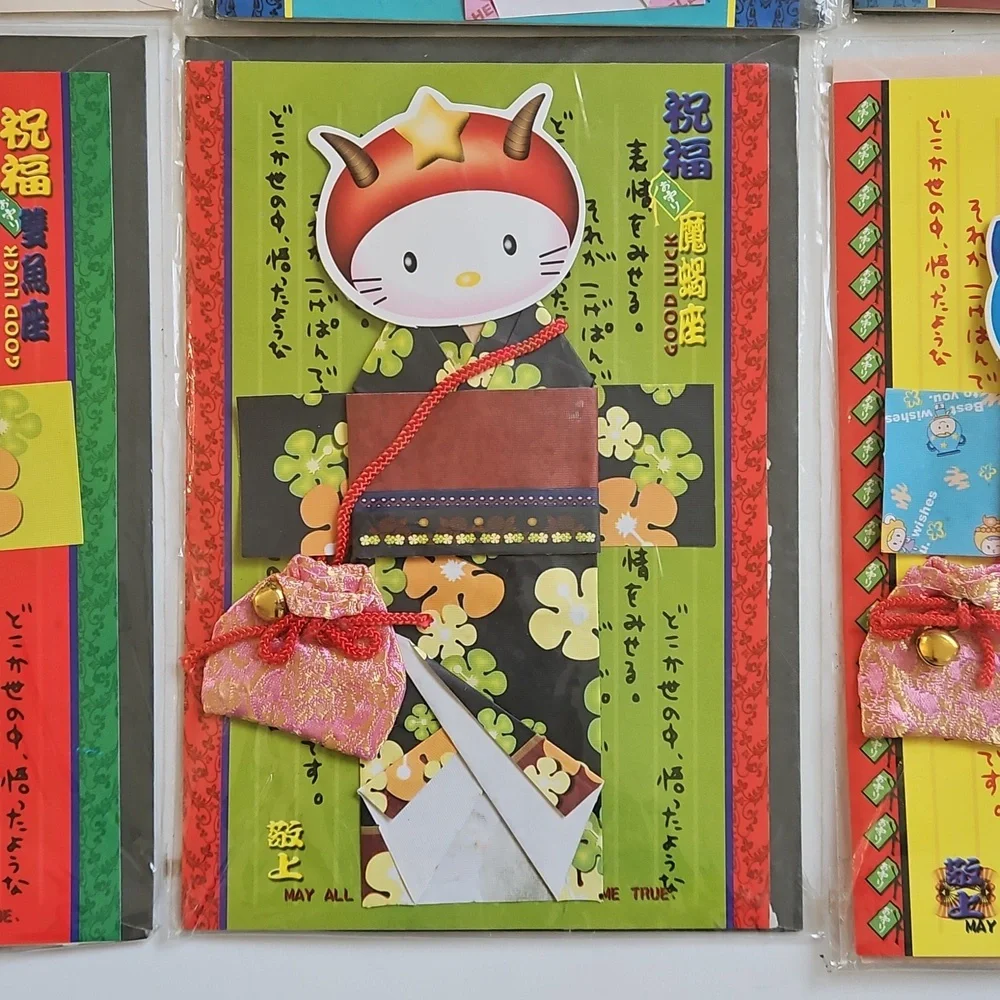 x6 NWT Handmade Hello Kitty Greeting Cards Cute Japanese Kimono 3D Origami Cards